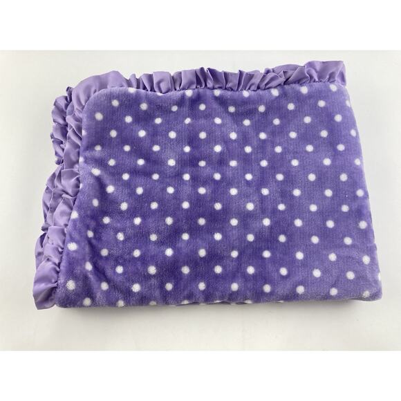 HTF Carters Purple white polkadot Pink Owl blanket satin ruffle edge Plush Thick - Picture 10 of 10